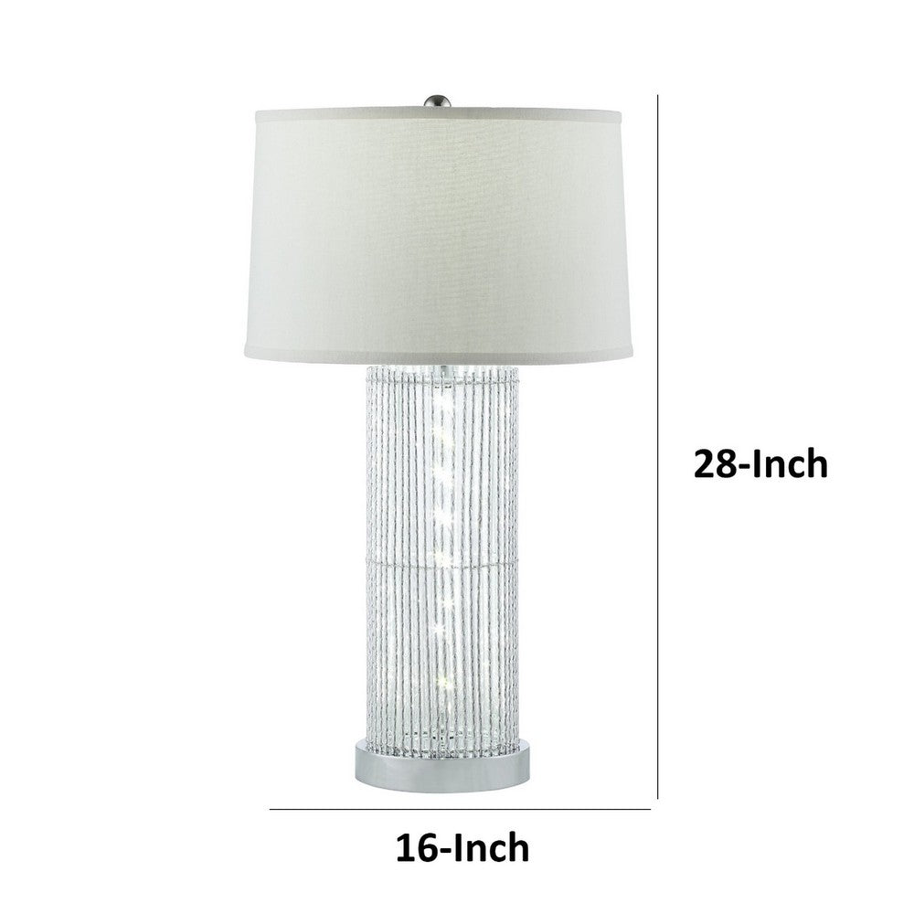 Jin 28 Inch Table Lamp, Gray Drum Fabric Shade, Modern Round Base, Silver By Casagear Home
