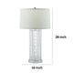 Jin 28 Inch Table Lamp, Gray Drum Fabric Shade, Modern Round Base, Silver By Casagear Home