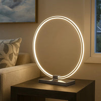 Sine 21 Inch Table Lamp, Modern Circle Ring LED, Sleek Silver Metal Base By Casagear Home