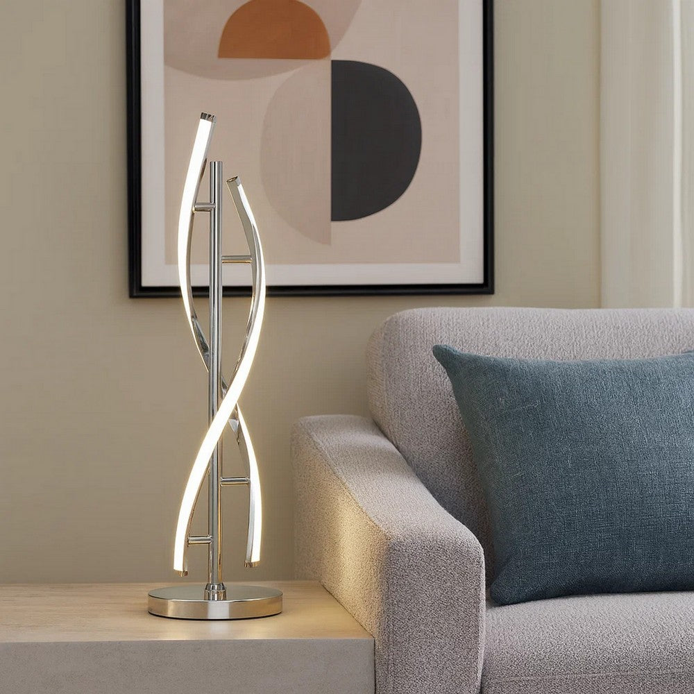 Jam 29 Inch Table Lamp, LED Light, Round Base, Accent Silver Metal Base By Casagear Home