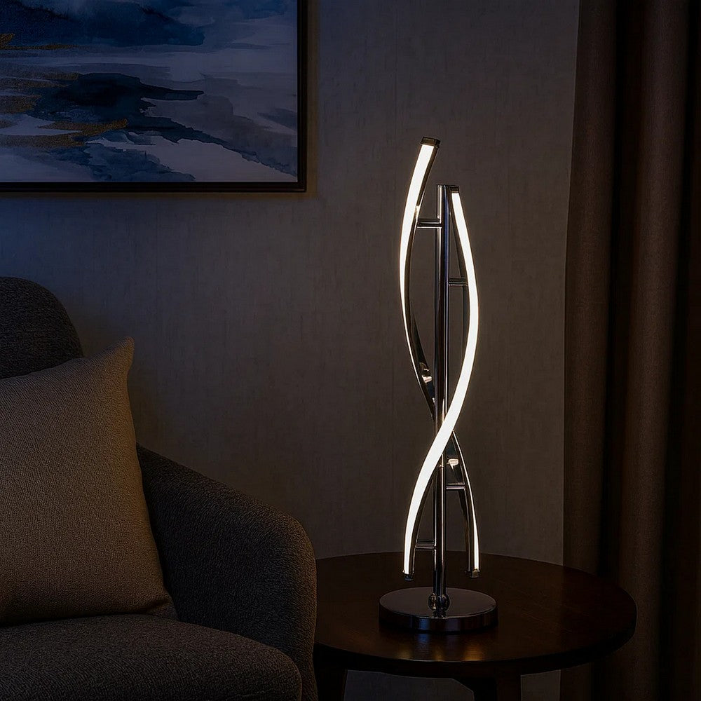 Jam 29 Inch Table Lamp, LED Light, Round Base, Accent Silver Metal Base By Casagear Home