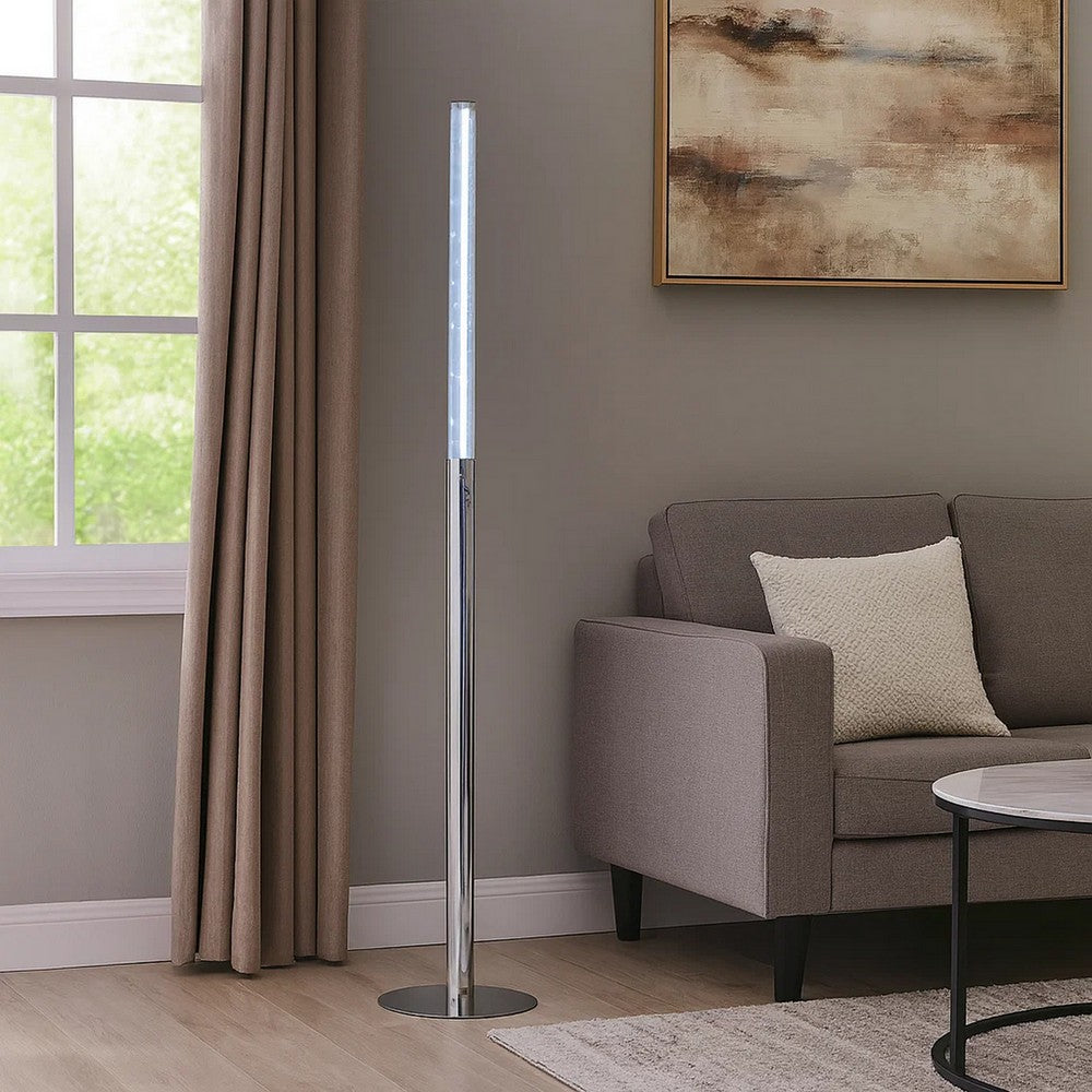 62 Inch Floor Lamp, Modern Cylindrical Design, Tall Round Chrome Base By Casagear Home