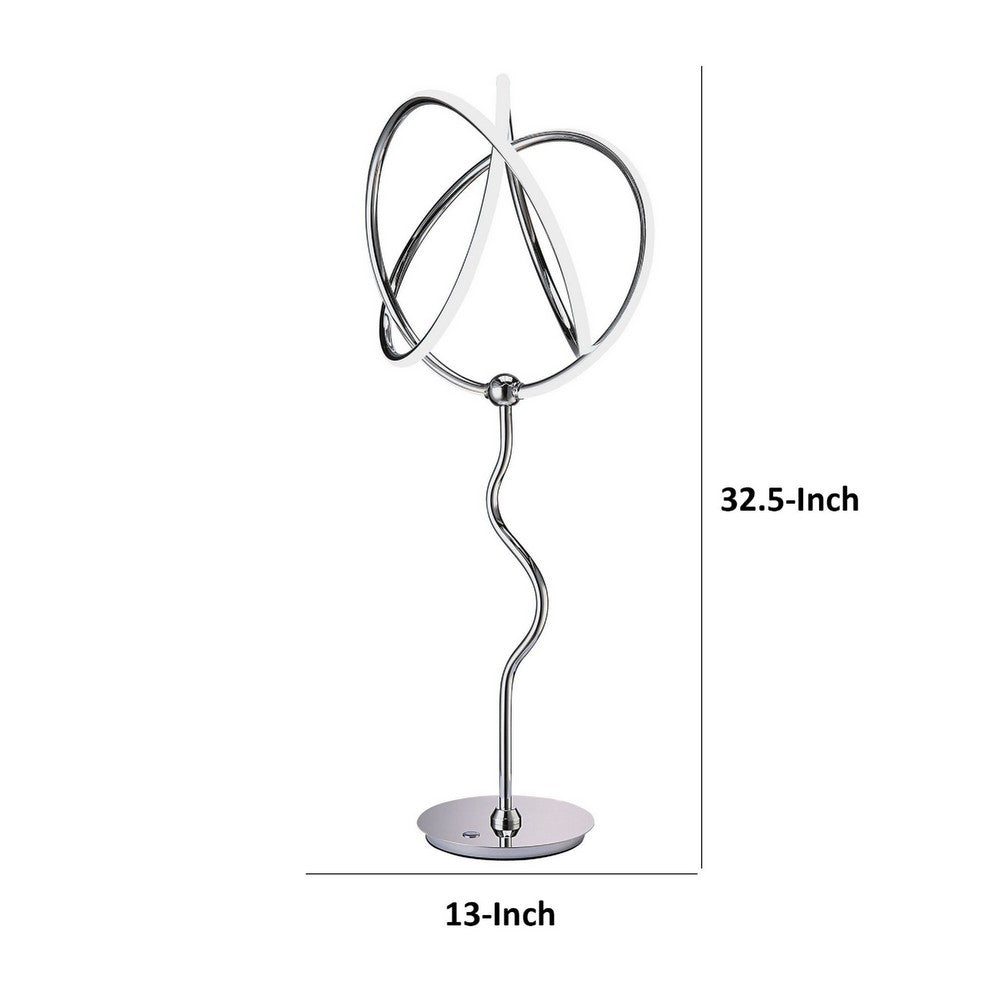 Salt 33 Inch Table Lamp, Accent Twisted Design, LED Light, Chrome Metal  By Casagear Home