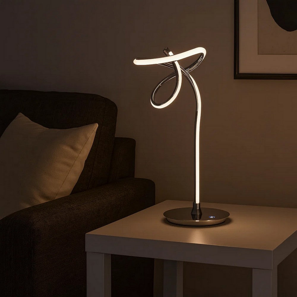 Sea 22 Inch Table Lamp, Accent Twisted LED Light, Modern Style, Chrome Base By Casagear Home