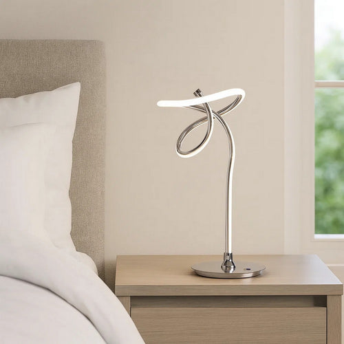 Sea 22 Inch Table Lamp, Accent Twisted LED Light, Modern Style, Chrome Base By Casagear Home