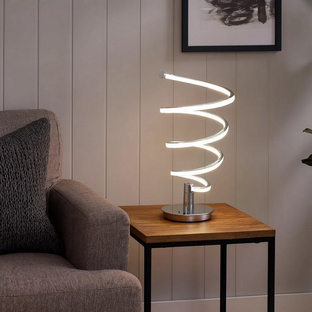 Sun 20 Inch Table Lamp, Accent Twisted Modern Design, LED Light Chrome Base By Casagear Home