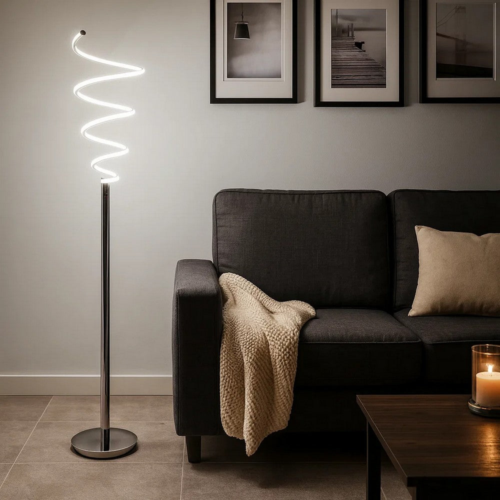 Sun 58 Inch Floor Lamp, Accent Twisted Modern Design, LED Chrome Base By Casagear Home