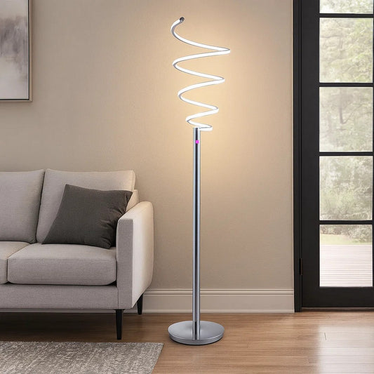 Sun 58 Inch Floor Lamp, Accent Twisted Modern Design, LED Chrome Base By Casagear Home