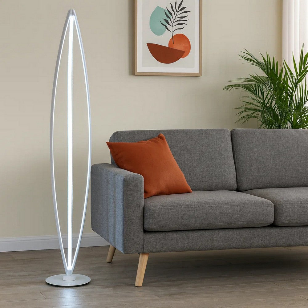 60 Inch Floor Lamp, Modern Accent Round Base, Sturdy Metal Body, White By Casagear Home