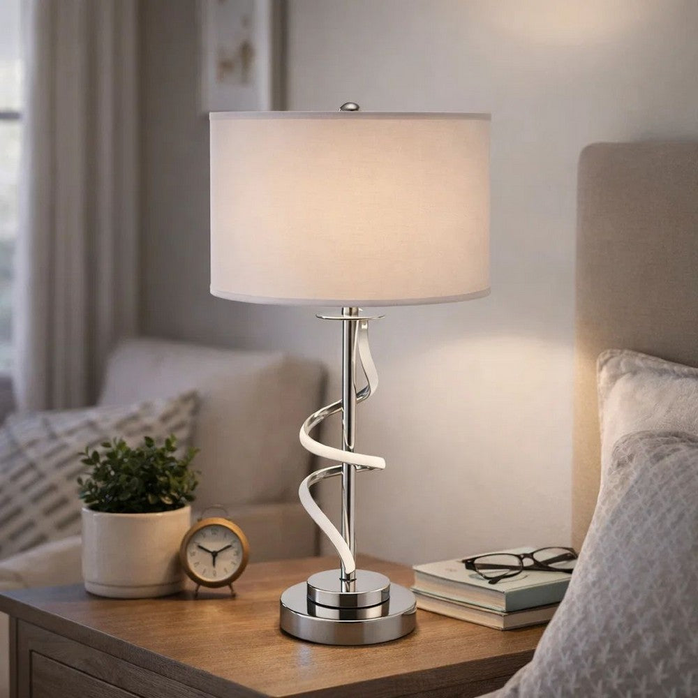 Jame 29 Inch Table Lamp, Drum Fabric Shade, Accent Round Chrome Base By Casagear Home