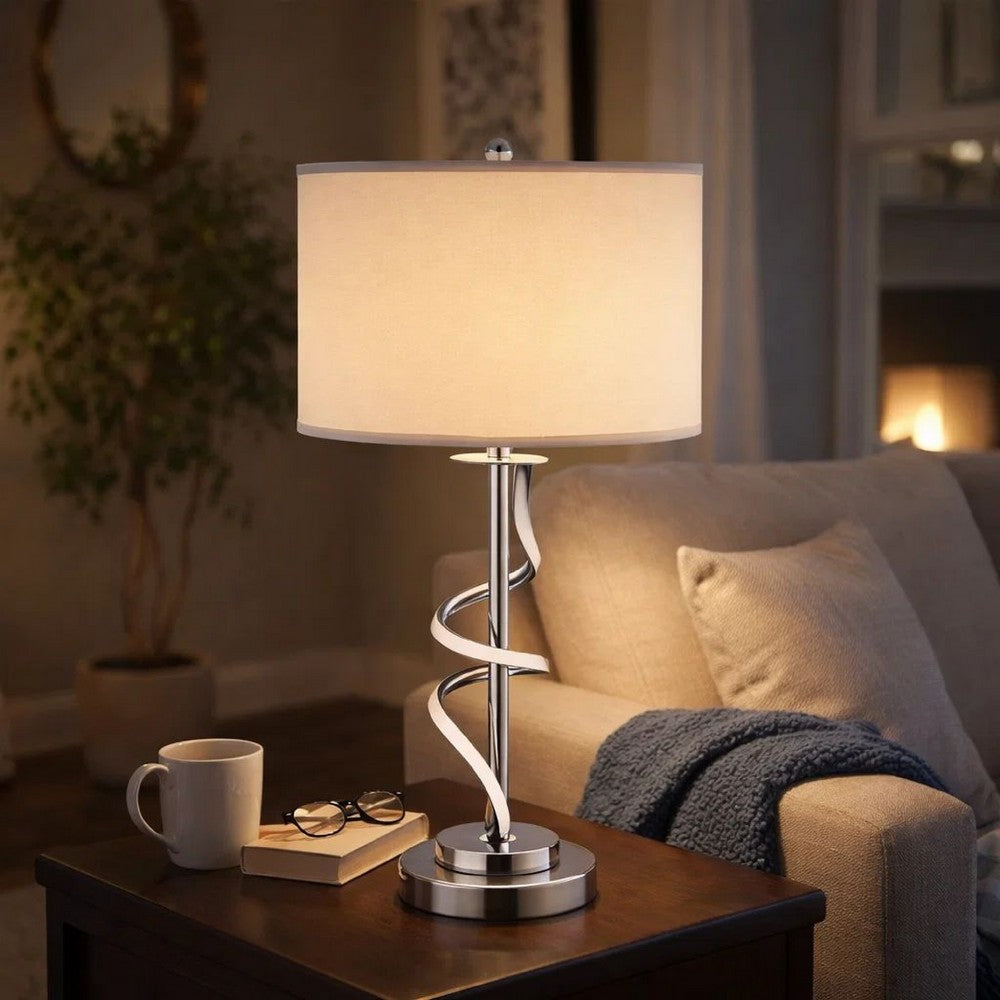 Jame 29 Inch Table Lamp, Drum Fabric Shade, Accent Round Chrome Base By Casagear Home