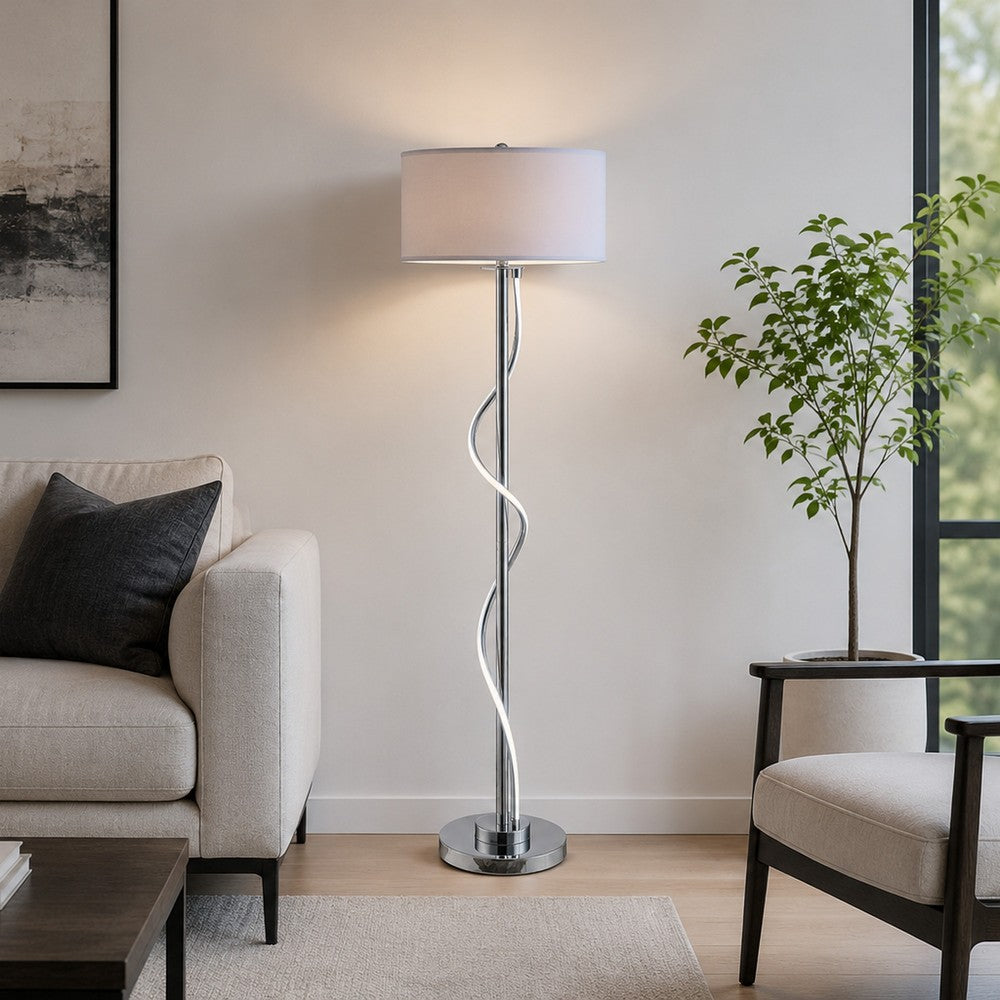 Jame 59 Inch Floor Lamp, Drum Shade, Accent Round Metal Base, Chrome By Casagear Home