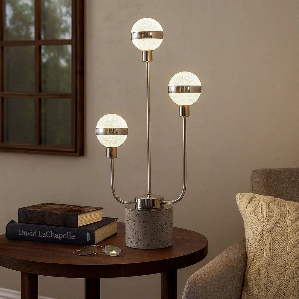 32 Inch Table Lamp, Accent LED Light, Globe Glass Shade, Round Base, Nickel By Casagear Home