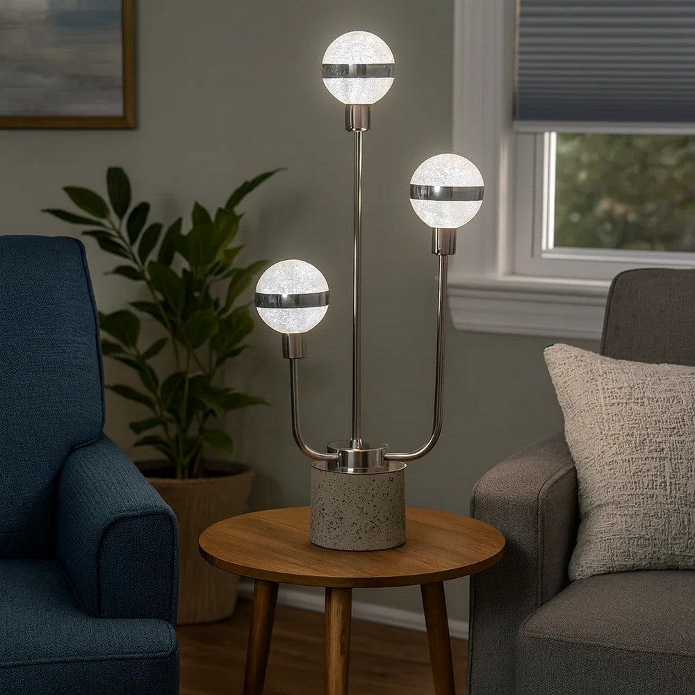 32 Inch Table Lamp, Accent LED Light, Globe Glass Shade, Round Base, Nickel By Casagear Home