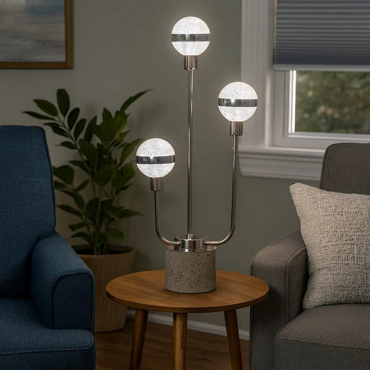 32 Inch Table Lamp, Accent LED Light, Globe Glass Shade, Round Base, Nickel By Casagear Home