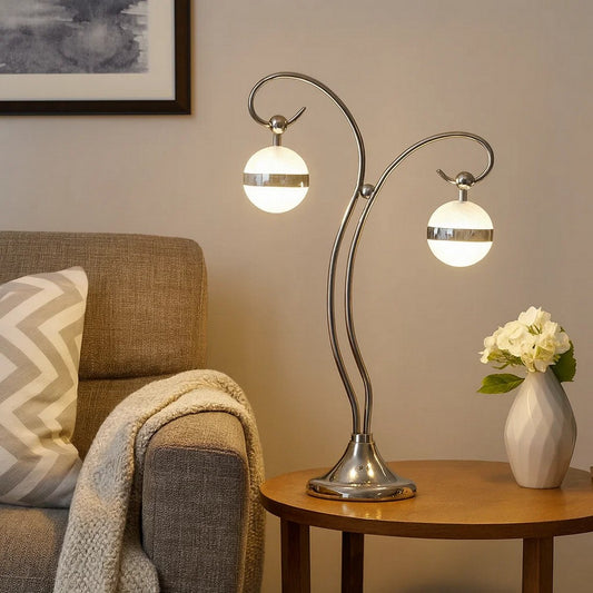 30 Inch Table Lamp, Accent LED Light, Globe Glass Shade, Round Base, Nickel By Casagear Home
