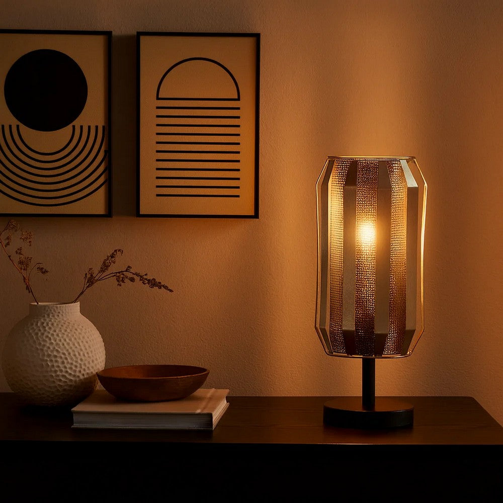 Pin 14 Inch Table Lamp, Accent Cylinder Metal Shade, Round Base, Black By Casagear Home