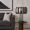 Pin 21 Inch Table Lamp, Wide Drum Metal Shade, Accent Round Base, Black By Casagear Home