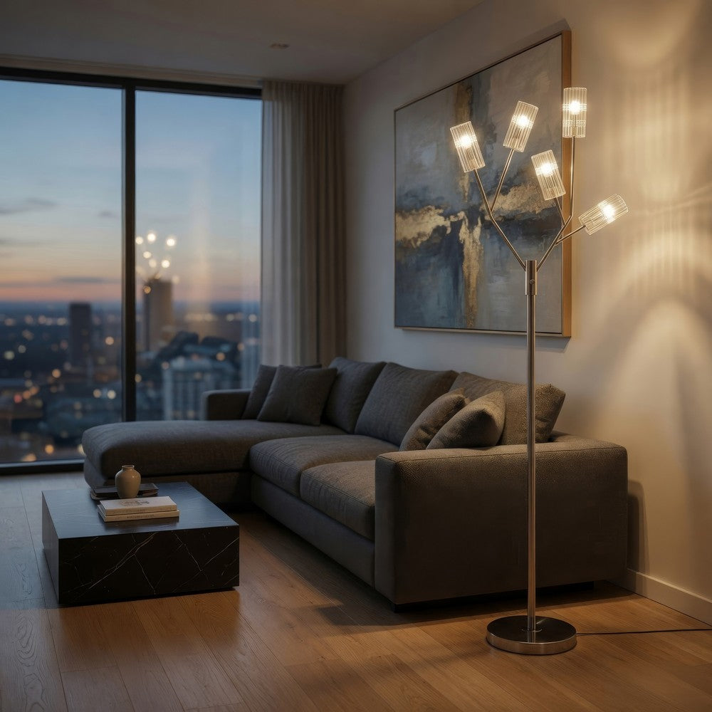 67 Inch Floor Lamp, Modern Globe Glass Shade, Round Metal Base, Nickel By Casagear Home