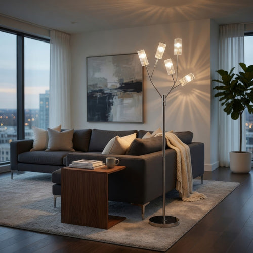 67 Inch Floor Lamp, Modern Globe Glass Shade, Round Metal Base, Nickel By Casagear Home