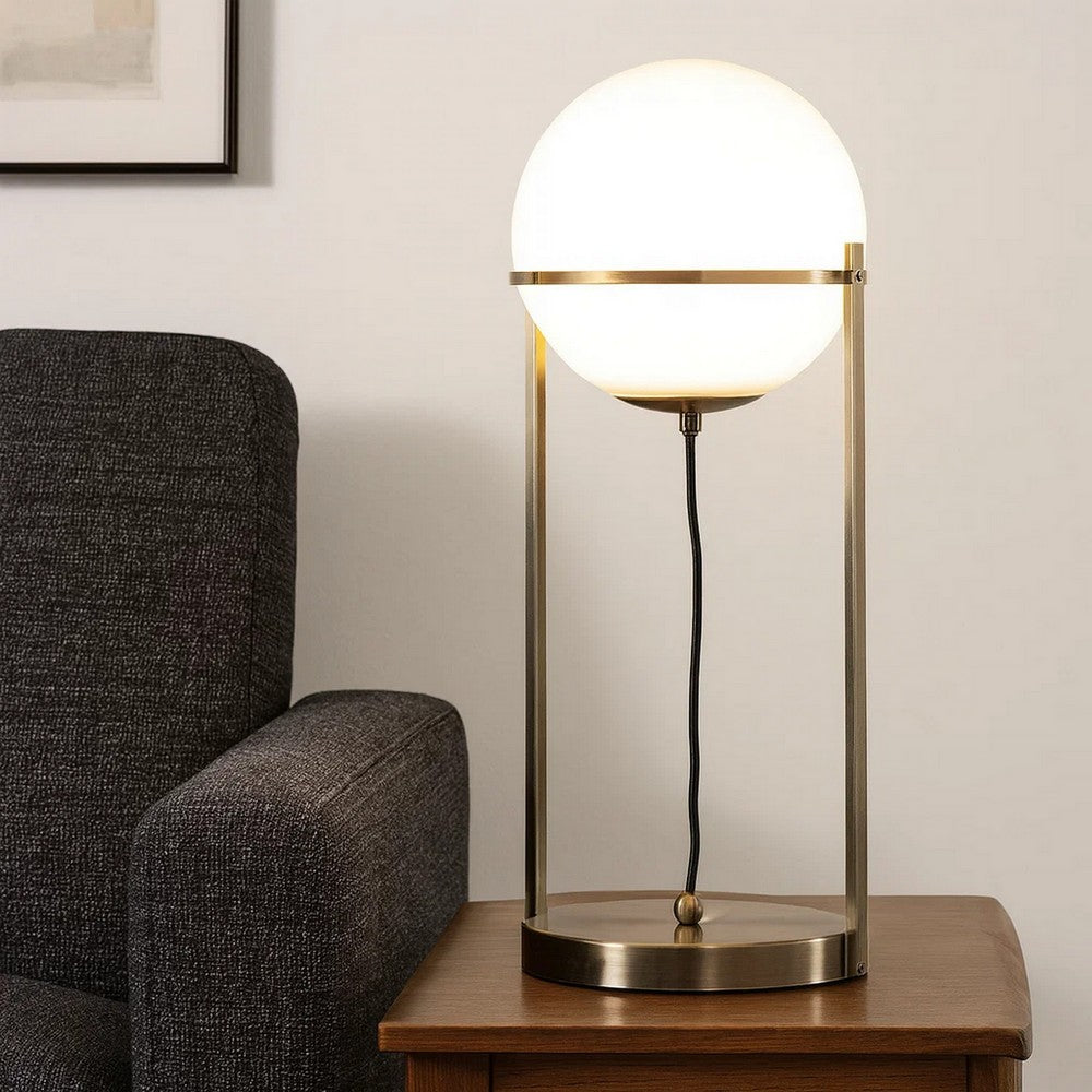 Jim 22 Inch Table Lamp, LED Light, Metal Body, Modern Globe Shade, Brass By Casagear Home