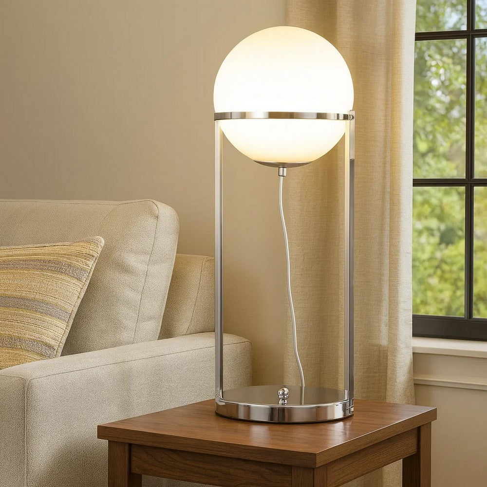 Jim 22 Inch Table Lamp, LED Light, Metal Body, Modern Globe Shade, Silver By Casagear Home