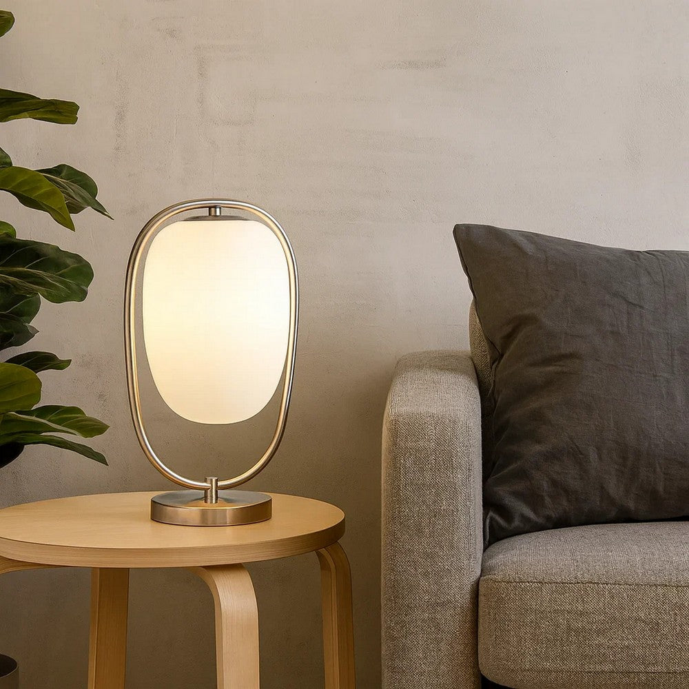 Raze 17 Inch Table Lamp, LED Light, Modern Globe Shade, Metal Body, Silver By Casagear Home