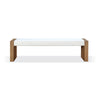 Rux 68 Inch Dining Bench White Upholstery Grain Details Brown Wood BM309071