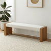 Rux 68 Inch Dining Bench, White Upholstery, Grain Details, Brown Wood