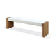 Rux 68 Inch Dining Bench, White Upholstery, Grain Details, Brown Wood