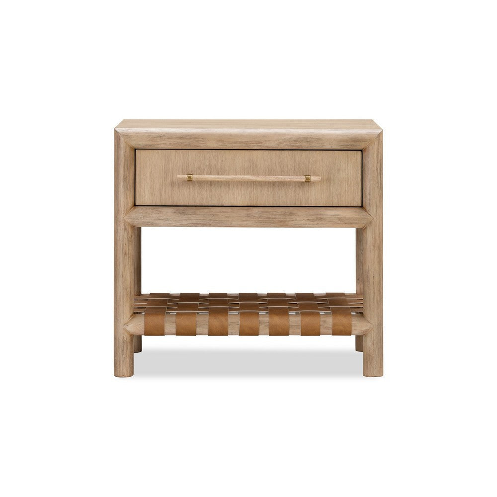Dory 26 Inch Nightstand 1 Drawer Open Shelf USB Charge Port Brown Wood BM309073