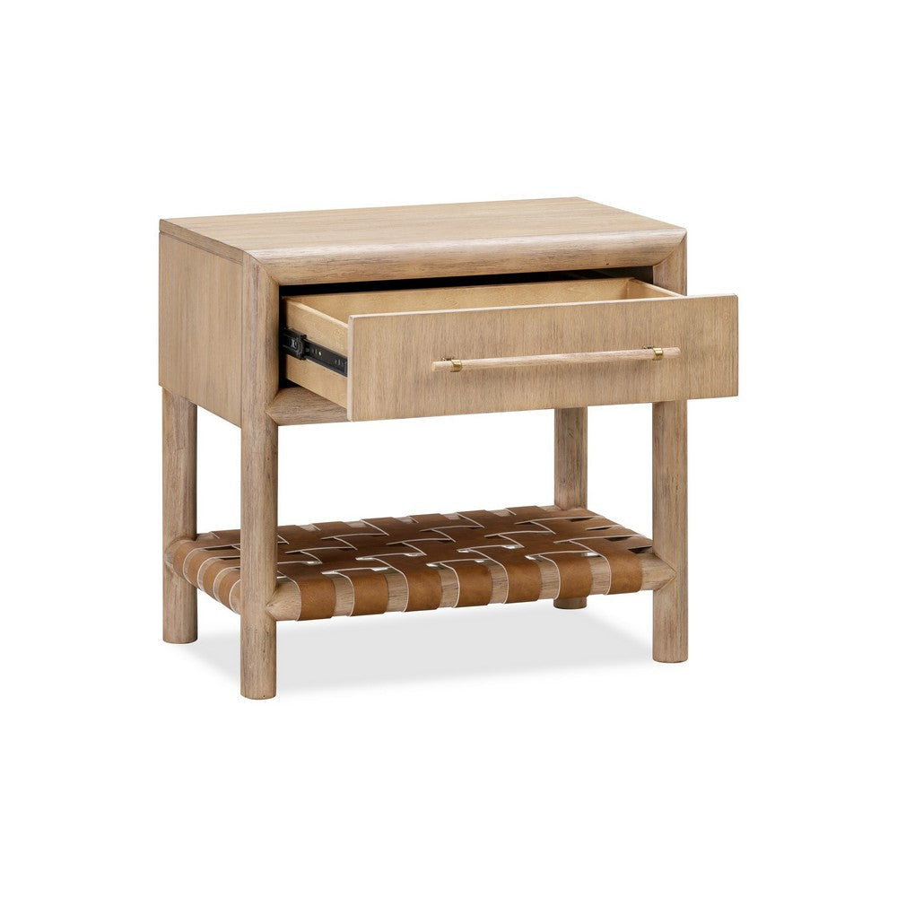 Dory 26 Inch Nightstand 1 Drawer Open Shelf USB Charge Port Brown Wood BM309073