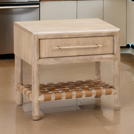 Dory 26 Inch Nightstand 1 Drawer Open Shelf USB Charge Port Brown Wood BM309073