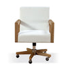 Rux 24 Inch Office Swivel Chair White Fabric Rolling Base Brown Wood BM309077