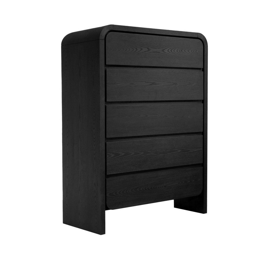 Cave 54 Inch Tall Dresser Chest, Modern Style, 5 Drawers, Black Wood