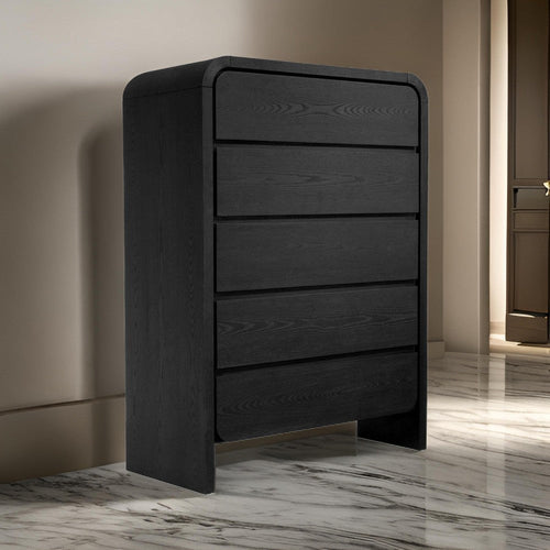 Cave 54 Inch Tall Dresser Chest, Modern Style, 5 Drawers, Black Wood