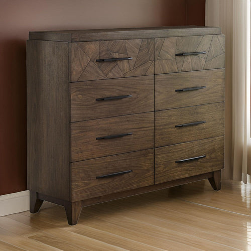 Dee 55 Inch Dresser, 8 Drawers, Modern Wood Grain Design, Dark Brown Wood