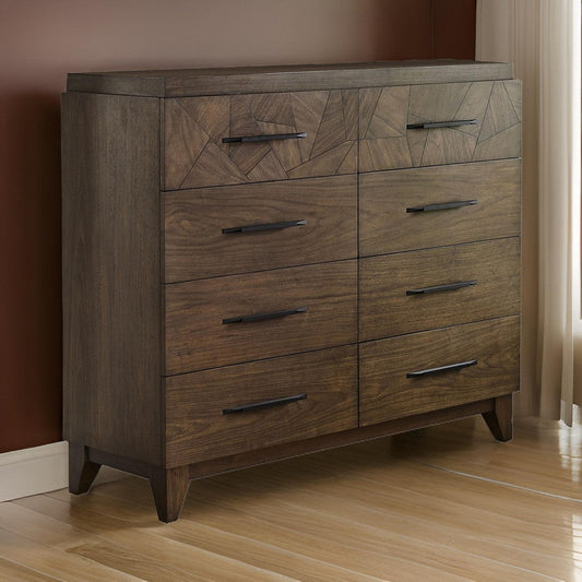 Dee 55 Inch Dresser, 8 Drawers, Modern Wood Grain Design, Dark Brown Wood