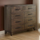 Dee 55 Inch Dresser, 8 Drawers, Modern Wood Grain Design, Dark Brown Wood