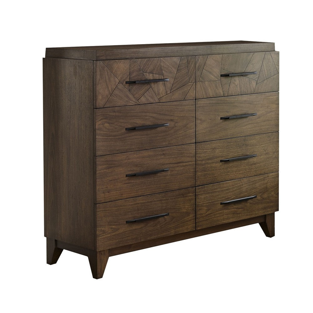 Dee 55 Inch Dresser, 8 Drawers, Modern Wood Grain Design, Dark Brown Wood