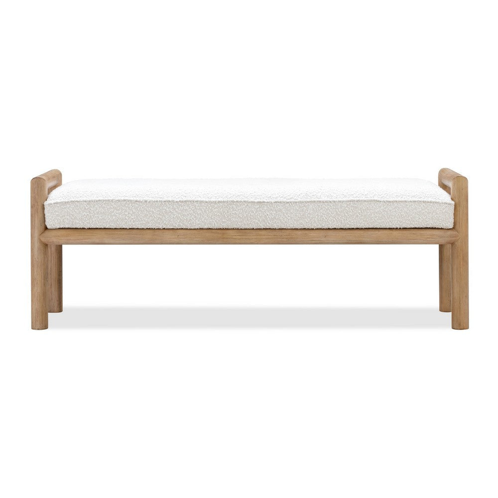 Dory 60 Inch Bench Boucle Upholstered Seat Rounded Frame Brown Wood BM309085