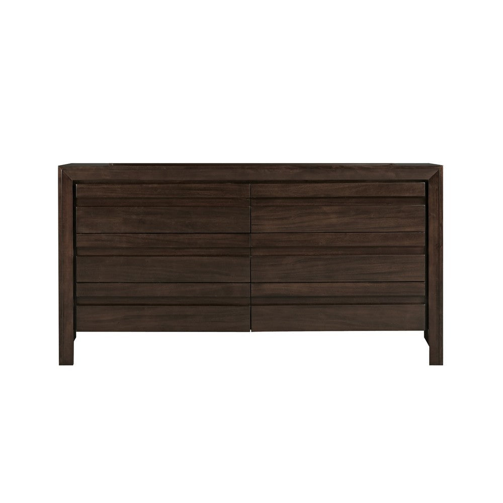 Oxo 64 Inch Dresser 6 Drawers Carved Handles Chocolate Brown Wood BM309091