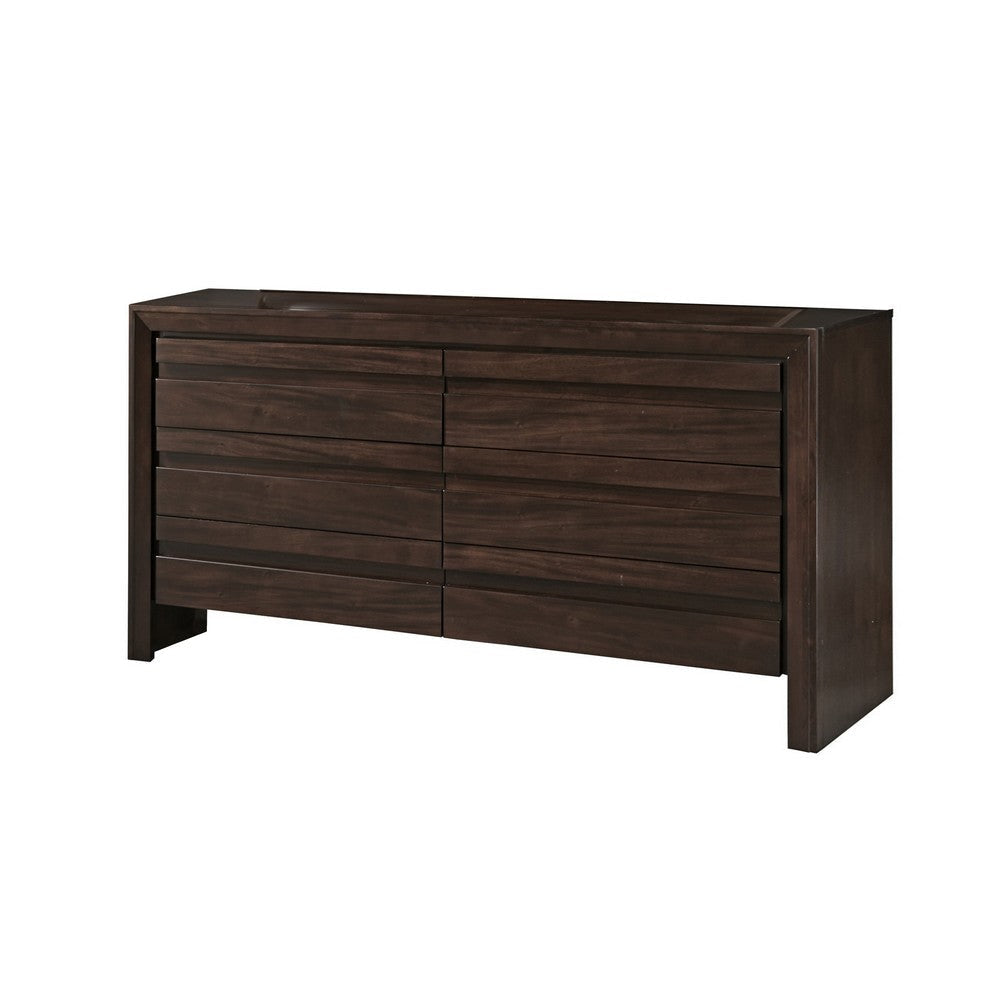 Oxo 64 Inch Dresser 6 Drawers Carved Handles Chocolate Brown Wood BM309091