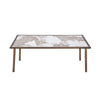 Zame 79 Inch Dining Table Rectangular White Stone Top Steel Legs Bronze BM309092