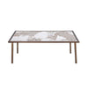 Zame 79 Inch Dining Table, Rectangular White Stone Top, Steel Legs, Bronze