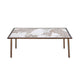 Zame 79 Inch Dining Table, Rectangular White Stone Top, Steel Legs, Bronze