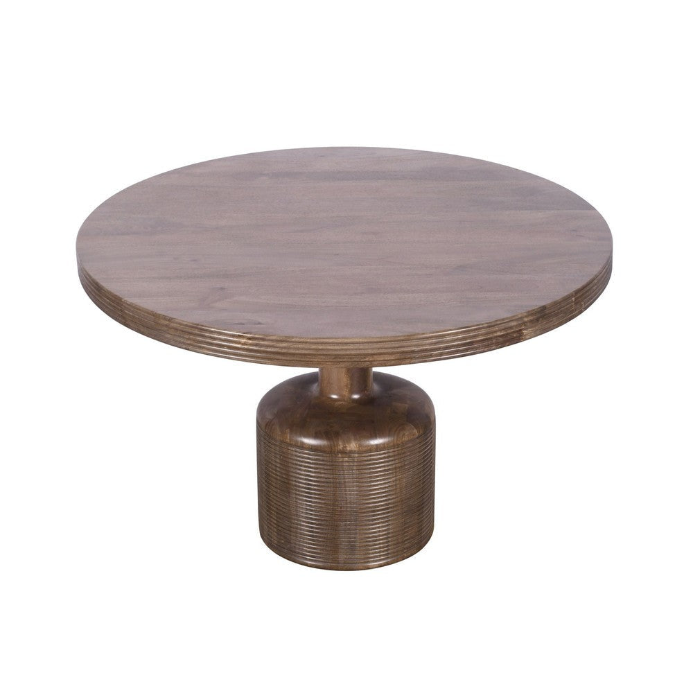 Rise 48 Inch Dining Table Round Top Pedestal Base Rich Brown Wood BM309095