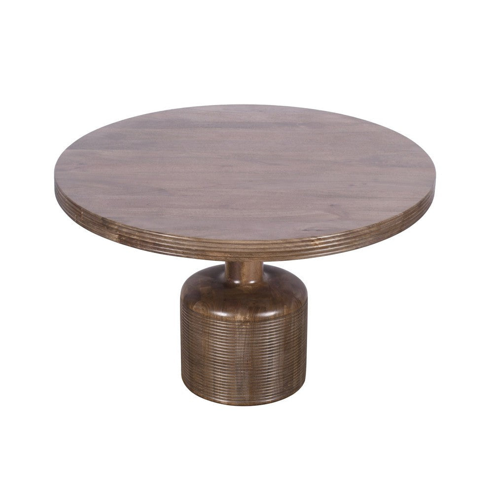 Rise 48 Inch Dining Table, Round Top, Pedestal Base, Rich Brown Wood