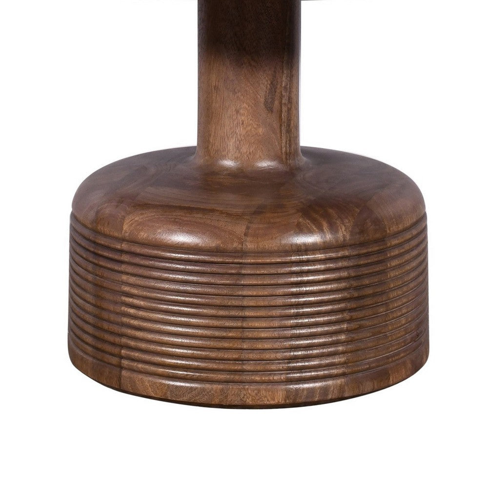 Rise 30 Inch Coffee Table Round Top and Pedestal Base Natural Brown Wood BM309097