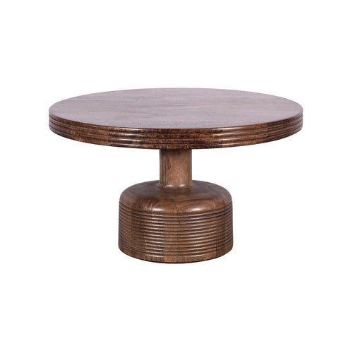 Rise 30 Inch Coffee Table, Round Top and Pedestal Base, Natural Brown Wood